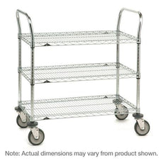 Metro 3SPN43DC SP Series Utility Cart with 3 Chrome Wire Shelves, 21" x 36" x 39"