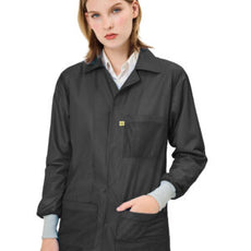 Transforming Technologies ESD Jacket, 3/4ths Length, Lapel Collar, Knit Cuff, X-Small, Black - JKC9021BK