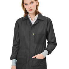 Transforming Technologies ESD Jacket, 3/4ths Length, Lapel Collar, Knit Cuff, Medium, Black - JKC9023BK