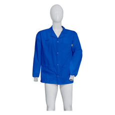 Tecstat PA 66% Poly,  32% Cotton, 2% Carbon Fiber ROYAL BLUE ESD Smock, Waist Length, Lapel Collar, Snaps in Front, Knit Cuffs, 3XLG - ESM-A117_I2-T4