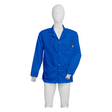 Tecstat L1 99% Poly, 1% Carbon Fiber Royal Blue ESD Smock, Waist Length, Lapel Collar, Snaps in Front, Knit Cuffs, XSM - ESM-A411_I2-T4