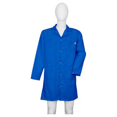 Tecstat L1 99% Poly, 1% Carbon Fiber Royal Blue ESD Smock, Knee Length, Lapel Collar, Snaps in Front & Cuffs, XSM - ESM-A421