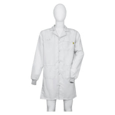 Tecstat L1 99% Poly, 1% Carbon Fiber White ESD Smock, Knee Length, Lapel Collar, Snaps in Front, Knit Cuffs, 6XLG - ESM-B42A_I2-T4