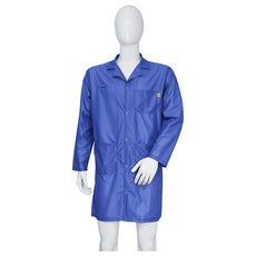 Tecstat LR 95% Poly, 5% Carbon Fiber Stretchable Royal Blue ESD Smock, Knee Length, Lapel Collar, Snaps in Front & Cuffs, MED - ESM-AL23