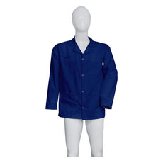 Tecstat PA 66% Poly,  32% Cotton, 2% Carbon Fiber NAVY BLUE ESD Smock, Waist Length, Lapel Collar, Snaps in Front & Cuffs, 4XLG - ESM-M118