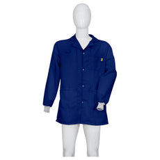 Tecstat PA 66% Poly,  32% Cotton, 2% Carbon Fiber NAVY BLUE ESD Smock, Thigh Length, Lapel Collar, Snaps in Front, Knit Cuffs, 6XLG - ESM-M13A_I2-T4