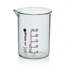 Brandtech Griffin Beaker, PMP,Red screened graduations,25mL, pack of 12 - V60603