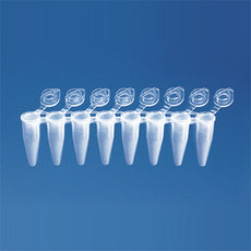 Brandtech PCR Tube Strips, 8x0.15mL tube strip w/ind. Att. flat cap, white, qty 120 - 781317
