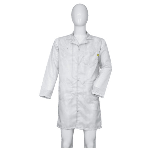 Cleanstat Cleanstat AD 98% Poly, 2% Carbon Fiber White Cleanroom ESD Smock, Knee