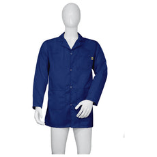 Cleanstat AD 98% Poly, 2% Carbon Fiber Navy Blue Cleanroom ESD Smock, Thigh Length, Lapel Collar, Snaps in Front & Cuffs, XLG - ESM-M635