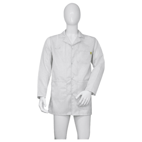 Cleanstat Cleanstat AD 98% Poly, 2% Carbon Fiber White Cleanroom ESD Smock, Thig