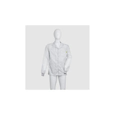 Cleanstat AD 98% Poly, 2% Carbon Fiber Navy Blue Cleanroom ESD Smock, Waist Length, Lapel Collar, Snaps in Front, Knit Cuffs, XSM - ESM-M611_I2-T4