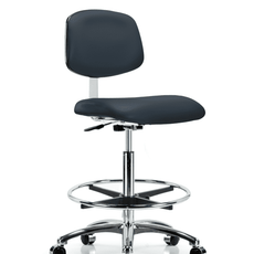 Class 10 Clean Room Vinyl Chair Chrome - High Bench Height with Chrome Foot Ring & Casters in Imperial Blue Trailblazer Vinyl - CLR-VHBCH-CR-CF-CC-8582