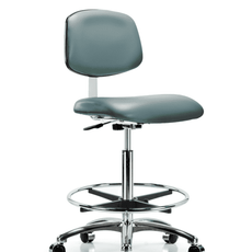Class 10 Clean Room Vinyl Chair Chrome - High Bench Height with Chrome Foot Ring & Casters in Storm Supernova Vinyl - CLR-VHBCH-CR-CF-CC-8822