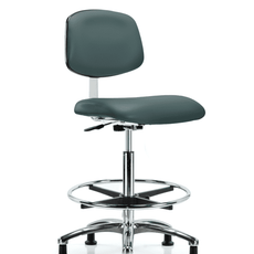 Class 10 Clean Room Vinyl Chair Chrome - High Bench Height with Chrome Foot Ring & Stationary Glides in Colonial Blue Trailblazer Vinyl - CLR-VHBCH-CR-CF-RG-8546
