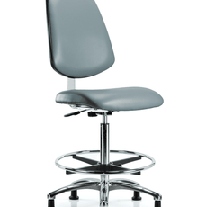 Class 10 Clean Room Vinyl Chair Chrome - High Bench Height with Medium Back, Chrome Foot Ring, & Stationary Glides in Storm Supernova Vinyl - CLR-VHBCH-MB-CR-CF-RG-8822