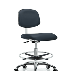 Class 10 Clean Room Vinyl Chair Chrome - Medium Bench Height with Chrome Foot Ring & Casters in Imperial Blue Trailblazer Vinyl - CLR-VMBCH-CR-CF-CC-8582