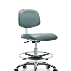 Class 10 Clean Room Vinyl Chair Chrome - Medium Bench Height with Chrome Foot Ring & Casters in Storm Supernova Vinyl - CLR-VMBCH-CR-CF-CC-8822