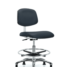 Class 10 Clean Room Vinyl Chair Chrome - Medium Bench Height with Chrome Foot Ring & Stationary Glides in Imperial Blue Trailblazer Vinyl - CLR-VMBCH-CR-CF-RG-8582