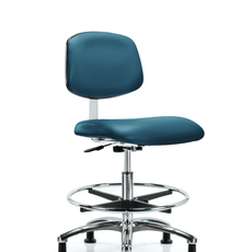 Class 10 Clean Room Vinyl Chair Chrome - Medium Bench Height with Chrome Foot Ring & Stationary Glides in Marine Blue Supernova Vinyl - CLR-VMBCH-CR-CF-RG-8801