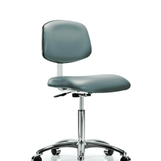 Class 10 Clean Room Vinyl Chair Chrome - Medium Bench Height with Casters in Storm Supernova Vinyl - CLR-VMBCH-CR-NF-CC-8822