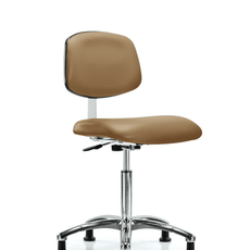 Class 10 Clean Room Vinyl Chair Chrome - Medium Bench Height with Stationary Glides in Taupe Trailblazer Vinyl - CLR-VMBCH-CR-NF-RG-8584