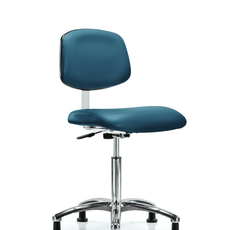 Class 10 Clean Room Vinyl Chair Chrome - Medium Bench Height with Stationary Glides in Marine Blue Supernova Vinyl - CLR-VMBCH-CR-NF-RG-8801