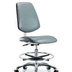 Class 10 Clean Room Vinyl Chair Chrome - Medium Bench Height with Medium Back, Chrome Foot Ring, & Casters in Storm Supernova Vinyl - CLR-VMBCH-MB-CR-CF-CC-8822