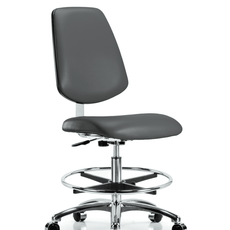 Class 10 Clean Room Vinyl Chair Chrome - Medium Bench Height with Medium Back, Chrome Foot Ring, & Casters in Carbon Supernova Vinyl - CLR-VMBCH-MB-CR-CF-CC-8823