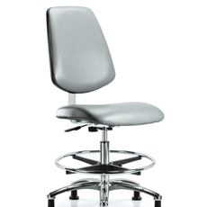 Class 10 Clean Room Vinyl Chair Chrome - Medium Bench Height with Medium Back, Chrome Foot Ring, & Stationary Glides in Sterling Supernova Vinyl - CLR-VMBCH-MB-CR-CF-RG-8840