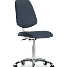 Class 10 Clean Room Vinyl Chair Chrome - Medium Bench Height with Medium Back & Casters in Imperial Blue Trailblazer Vinyl - CLR-VMBCH-MB-CR-NF-CC-8582