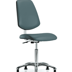 Class 10 Clean Room Vinyl Chair Chrome - Medium Bench Height with Medium Back & Stationary Glides in Colonial Blue Trailblazer Vinyl - CLR-VMBCH-MB-CR-NF-RG-8546