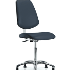 Class 10 Clean Room Vinyl Chair Chrome - Medium Bench Height with Medium Back & Stationary Glides in Imperial Blue Trailblazer Vinyl - CLR-VMBCH-MB-CR-NF-RG-8582