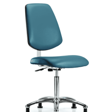 Class 10 Clean Room Vinyl Chair Chrome - Medium Bench Height with Medium Back & Stationary Glides in Marine Blue Supernova Vinyl - CLR-VMBCH-MB-CR-NF-RG-8801