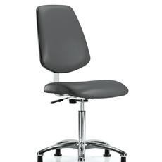 Class 10 Clean Room Vinyl Chair Chrome - Medium Bench Height with Medium Back & Stationary Glides in Carbon Supernova Vinyl - CLR-VMBCH-MB-CR-NF-RG-8823