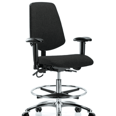 Fabric ESD Chair - Medium Bench Height with Medium Back, Adjustable Arms, Chrome Foot Ring, & ESD Casters in ESD Black Fabric - ESD-FMBCH-MB-CR-T0-A1-CF-EC-ESDBLK