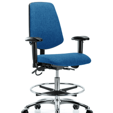 Fabric ESD Chair - Medium Bench Height with Medium Back, Seat Tilt, Adjustable Arms, Chrome Foot Ring, & ESD Casters in ESD Blue Fabric - ESD-FMBCH-MB-CR-T1-A1-CF-EC-ESDBLU