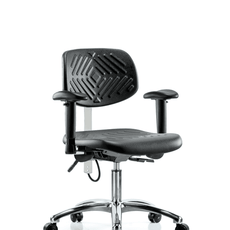 Polyurethane ESD Chair - Desk Height with Seat Tilt, Adjustable Arms, & ESD Casters - ESD-PDHCH-CR-T1-A1-EC