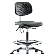 Polyurethane ESD Chair - High Bench Height with Chrome Foot Ring & ESD Casters - ESD-PHBCH-CR-T0-A0-CF-EC