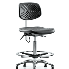 Polyurethane ESD Chair - High Bench Height with Chrome Foot Ring & ESD Stationary Glides - ESD-PHBCH-CR-T0-A0-CF-EG