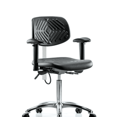Polyurethane ESD Chair - Medium Bench Height with Seat Tilt, Adjustable Arms, & ESD Casters - ESD-PMBCH-CR-T1-A1-NF-EC