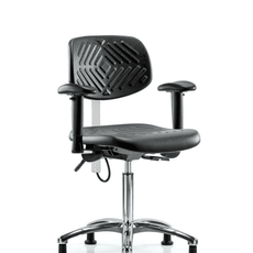 Polyurethane ESD Chair - Medium Bench Height with Seat Tilt, Adjustable Arms, & ESD Stationary Glides - ESD-PMBCH-CR-T1-A1-NF-EG