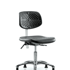 Class 100 Polyurethane Clean Room Chair - Desk Height with Seat Tilt & Stationary Glides in Black Polyurethane - NCR-PDHCH-CR-T1-A0-RG-BLK