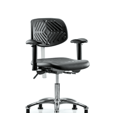 Class 100 Polyurethane Clean Room Chair - Desk Height with Seat Tilt, Adjustable Arms, & Stationary Glides in Black Polyurethane - NCR-PDHCH-CR-T1-A1-RG-BLK