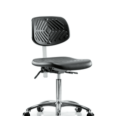 Class 100 Polyurethane Clean Room Chair - Medium Bench Height with Seat Tilt & Casters in Black Polyurethane - NCR-PMBCH-CR-T1-A0-NF-CC-BLK