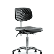 Class 100 Polyurethane Clean Room Chair - Medium Bench Height with Seat Tilt & Stationary Glides in Black Polyurethane - NCR-PMBCH-CR-T1-A0-NF-RG-BLK