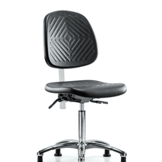 Class 10 Polyurethane Clean Room Chair - Medium Bench Height with Medium Back & Stationary Glides in Black Polyurethane - NCR-PMBCH-MB-CR-T0-A0-NF-RG-BLK