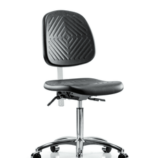 Class 100 Polyurethane Clean Room Chair - Medium Bench Height with Medium Back, Seat Tilt, & Casters in Black Polyurethane - NCR-PMBCH-MB-CR-T1-A0-NF-CC-BLK