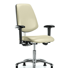 Class 100 Vinyl Clean Room Chair - Desk Height with Medium Back, Adjustable Arms, & Stationary Glides in Colonial Blue Trailblazer Vinyl - NCR-VDHCH-MB-CR-T0-A1-RG-8546
