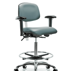 Class 100 Vinyl Clean Room Chair - High Bench Height with Adjustable Arms, Chrome Foot Ring, & Casters in Storm Supernova Vinyl - NCR-VHBCH-CR-T0-A1-CF-CC-8822